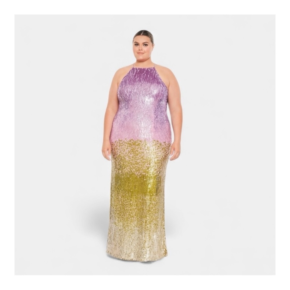 Mac Duggal Ombre Sequined Halter Gown NWT